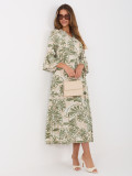 Zelené midi šaty s potlačou a viazaním
