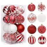 Ozdoby na stromček červená/biela, 8 cm, 16 kusov