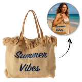 Plážová taška SUMMER VIBES so strapcami prírodná