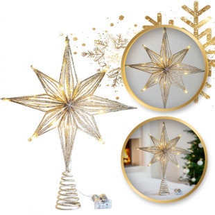 Zlatá LED ozdoba na stromček hviezda