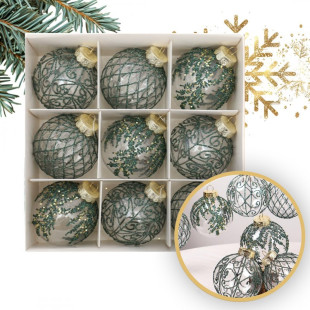 Ozdoby na stromček zelená/transparentná, 8 cm, 9 kusov