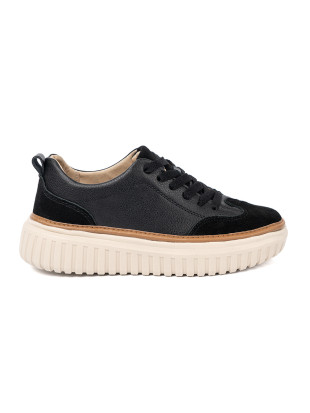 Čierne kožené sneakersy na béžovej platforme
