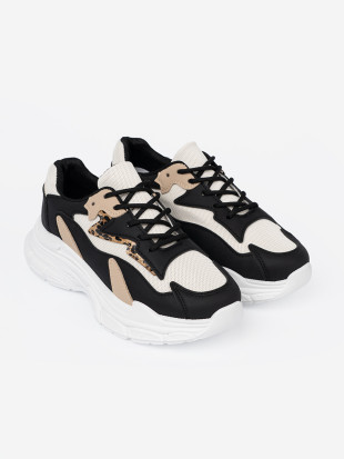 Čierno-béžové dámske sneakersy na hrubej podrážke