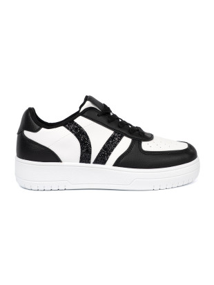 Štýlové čierno-biele sneakersy s trblietavými detailmi