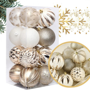 Ozdoby na stromček zlatá/biela, 8 cm, 16 kusov