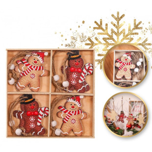 Sada 12 drevených ozdôb na stromček, medovníčky