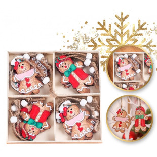 Sada 12 drevených ozdôb na stromček, vianočné medovníčky