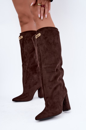Zateplené semišové čižmy, tmavohnedé
