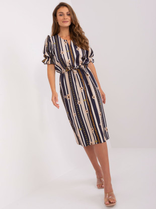 Modré šaty s potlačou a puff rukávmi