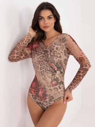 Elegantné body s dlhým rukávom v béžovej farbe