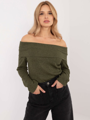 Elegantný khaki pulóver s dlhým rukávom
