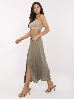Elegantná midi sukňa v khaki