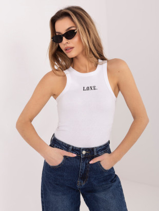Biely bavlnený top s výšivkou a nápisom