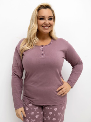 Dámske pyžamo s kvetinovou potlačou, dlhý rukáv, ružové