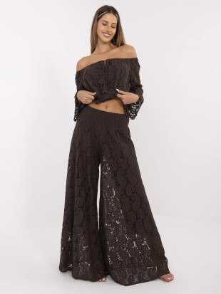 Elegantné boho nohavice s čipkou hnedé