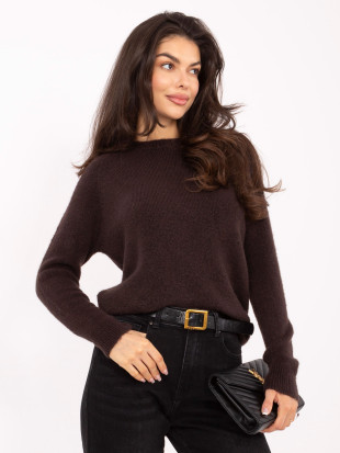 Hnedý alpakový pulóver s okrúhlym výstrihom