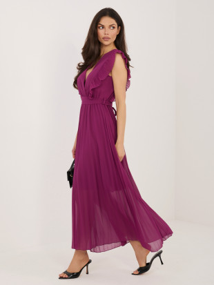 Fialové rozšírené midi šaty s opaskom
