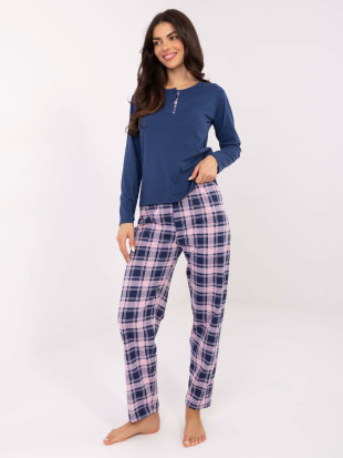 Dámske pyžamo s dlhým rukávom v tmavomodrej farbe