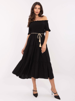 Čierne letné midi šaty s off-shoulder strihom