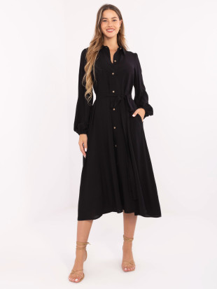 Elegantné čierne midi šaty s dlhým rukávom