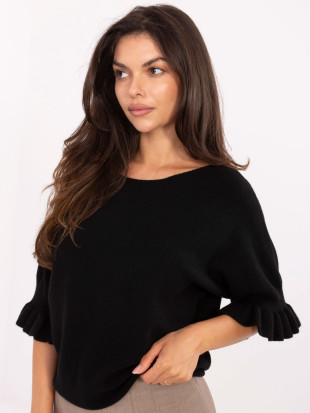 Elegantný čierny pulóver s 3/4 rukávmi