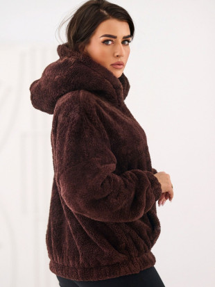 Dámska hnedá mikina s kapucňou a vreckom