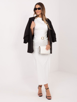 Elegantné midi šaty s vodopádovým výstrihom, ecru