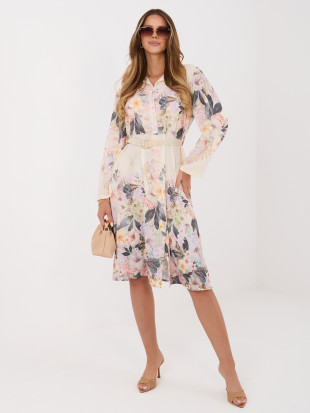 Béžové rozšírené šaty s kvetinovým vzorom