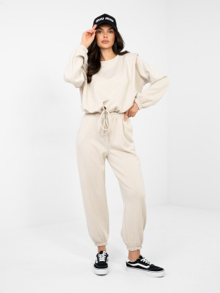 Dámsky béžový komplet s dlhým rukávom a viazaním