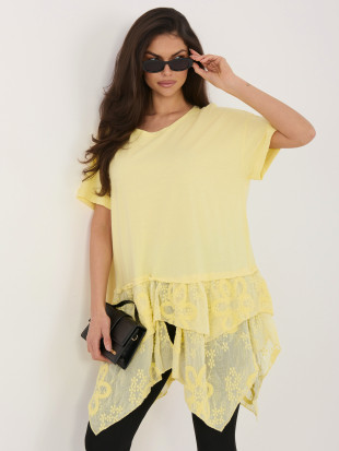Žltá bavlnená blúzka s volánom a výšivkou