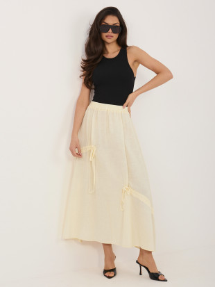 Žltá midi sukňa s viazaním