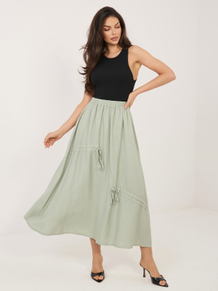 Khaki midi sukňa s viazaním