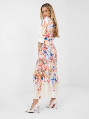 Ecru maxi šaty s kvetinovým vzorom a opaskom