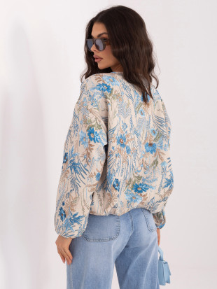 Modrá kvetinová bomber bunda bez kapucne