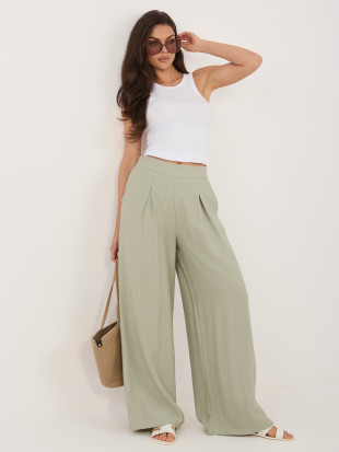 Pistáciové palazzo nohavice z viskózy