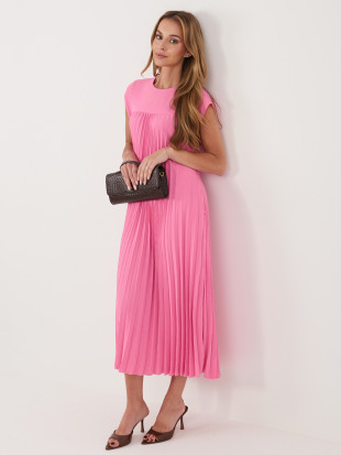 Ružové midi koktejlové šaty s vreckami