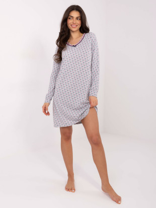 Sivá dámska nočná košeľa s dlhým rukávom a mašličkou