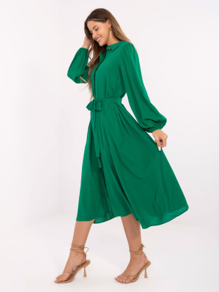 Elegantné zelené midi šaty s dlhým rukávom