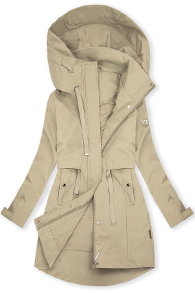 Béžová jarná parka s veľkou kapucňou