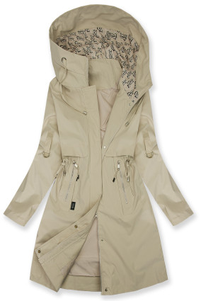 Predĺžená parka s potlačou v kapucni svetlobéžová