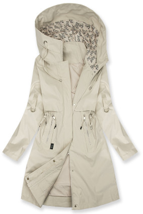 Predĺžená parka s potlačou v kapucni ecru