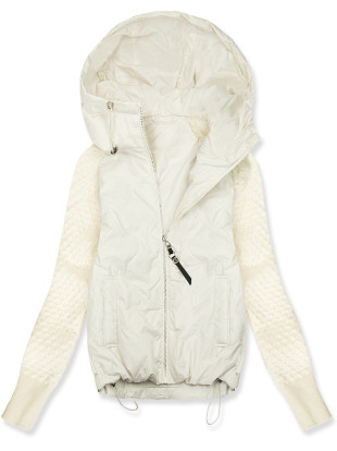 Ecru prechodná bunda s pletenými rukávmi